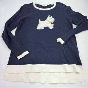 CROWN & IVY Women’s Navy Long Sleeve Round Neck Sweater Size M Scottie Dog